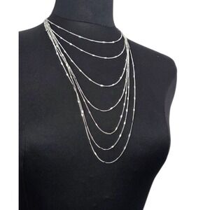 Silver Tone Multi-strand 7 Strand Chain Layered Draped Long Necklace